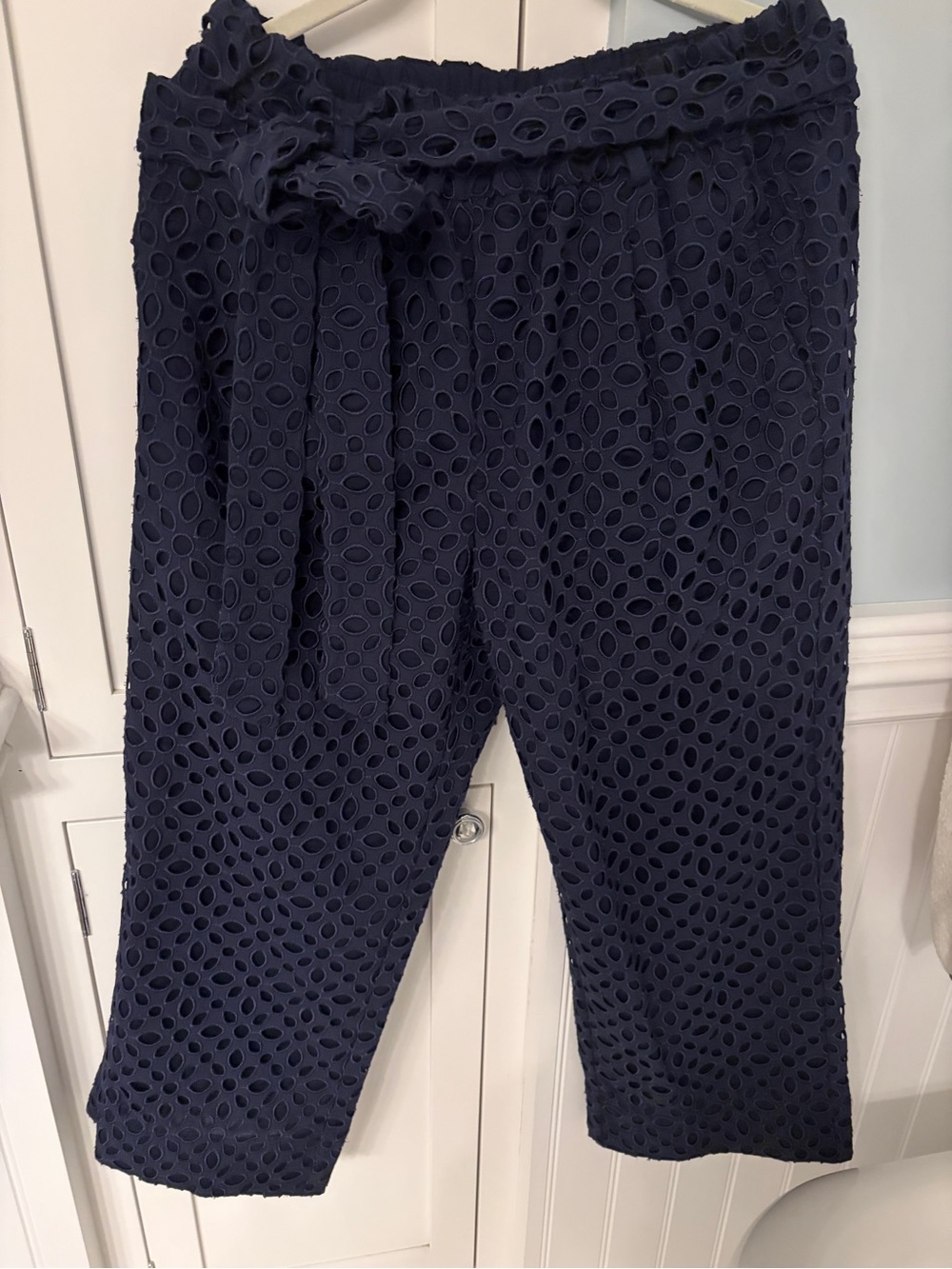 J. Crew Navy Eyelet Cropped Tie-Waist Pants